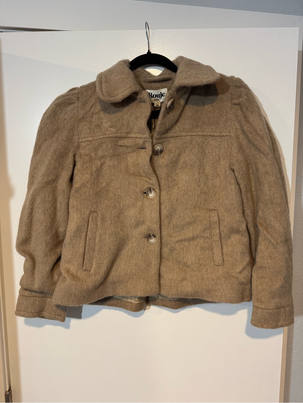 NWT Rouje Paris Virginia Lainage Poilu Beige Wool Mohair Jacket Size 34